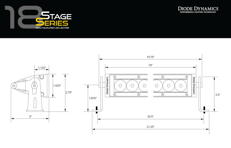 Diode Dynamics 18 In LED Light Bar Single Row Straight - Amber Combo Each Stage Series - Image 6