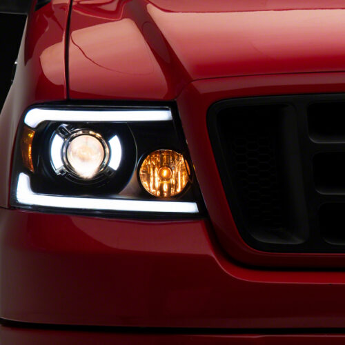 Raxiom for 2004-2008 Ford F-150 Axial Series Projector Headlights with LED Bar- Black Housing- Clear Lens