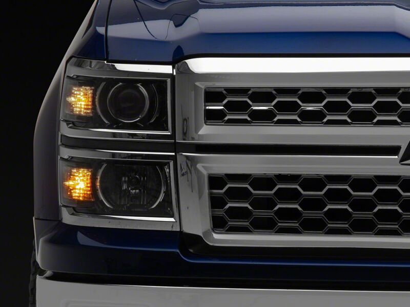 Raxiom for 2014-2015 Chevrolet Silverado 1500 OE Projector Headlights/Chrome Trim- Black- Clear Lens - Image 2