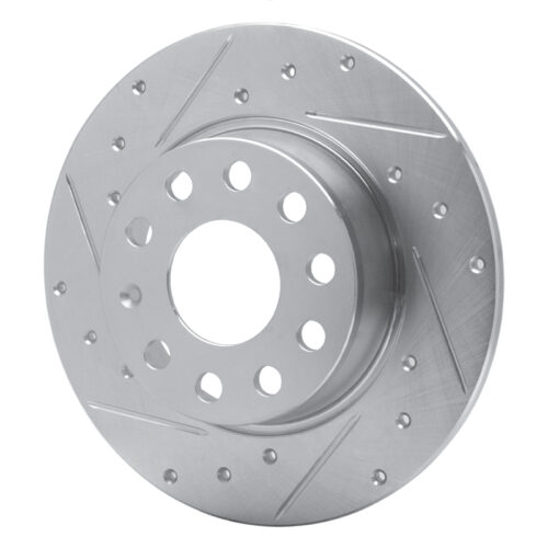 Alternative view of R1 Concepts for 05-25 Audi A3 Sportback E-Tron Rear Left Drilled & Slotted Silver Brake Rotor