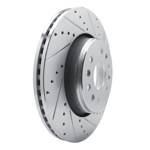 Alternative view of R1 Concepts for 21-25 Jeep Grand Wagoneer Front Right Drilled & Slotted Silver Brake Rotor