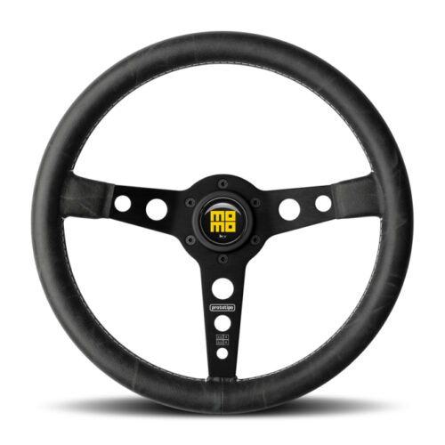 Momo PRH35BK2B Prototipo Heritage Steering Wheel 350 mm - Black Leather/White Stitch/Black Spokes