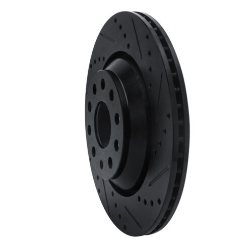 Alternative view of R1 Concepts for 15-25 Volkswagen GTI Rear Right Drilled & Slotted Black Brake Rotor