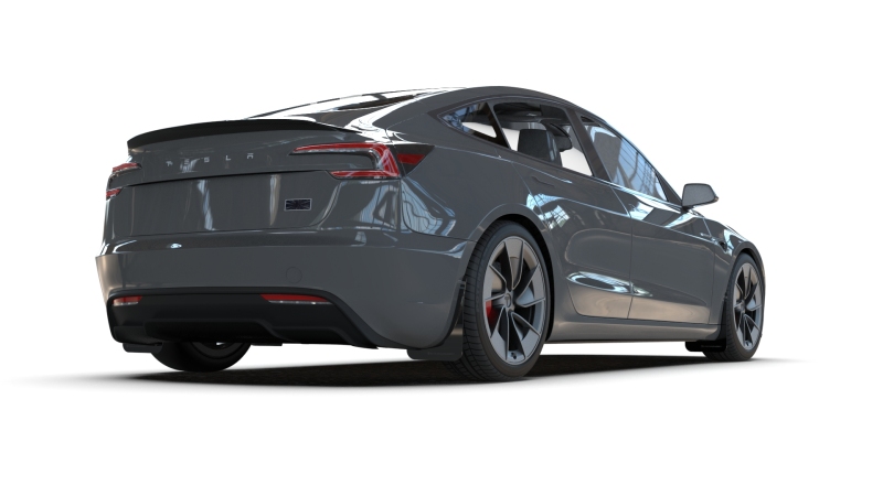 Rally Armor 24-26 Tesla Model 3 Highland Black UR Mud Flap White Logo - Image 3