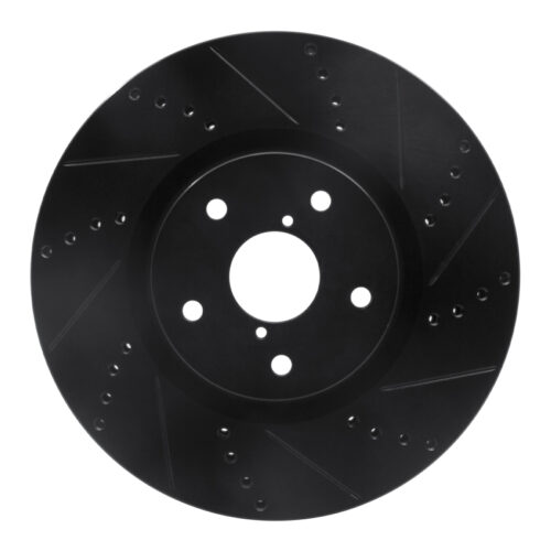 R1 Concepts for 05-17 Subaru WRX STI Front Right Drilled & Slotted Black Brake Rotor