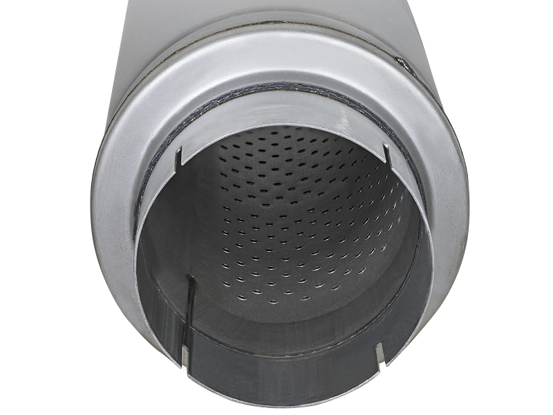 aFe Power ATLAS Aluminized Steel Muffler 5in Center/Center 24in L x 7in Diameter - Round Body - Image 4