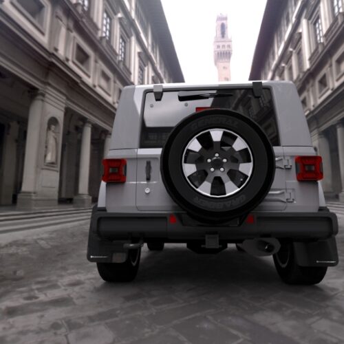 Alternative view of Rally Armor 18-25 Jeep JL Wrangler Black UR Mud Flap w/White Logo