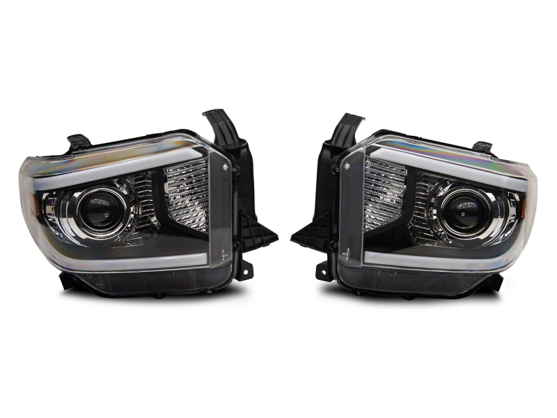 Raxiom for 2014-2021 Toyota Tundra Axial Series Projector Headlights w/ LED Bar- Black Housing (Clear Lens)