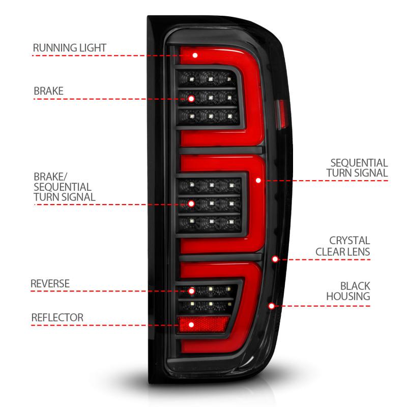 ANZO 19-23 GMC Sierra 1500/2500HD/3500HD Black Replacement Full LED Bar Tail Light - Image 4