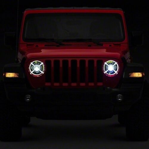 Raxiom for 2018-2022 Jeep Wrangler JL/ JT 9-Inch LED Headlights w/ DRL and Halo- Black Housing (Clear Lens)