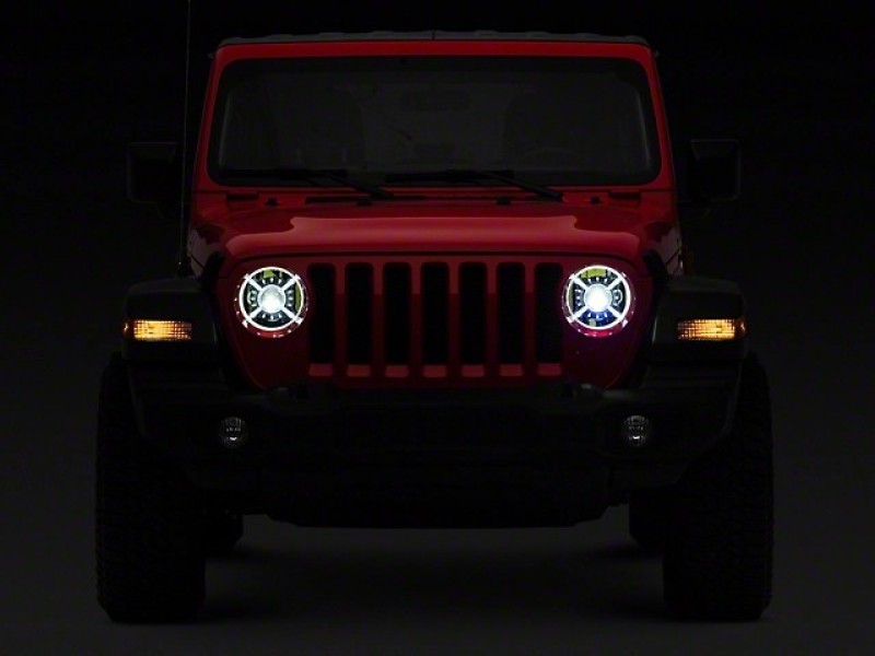 Raxiom for 2018-2022 Jeep Wrangler JL/ JT 9-Inch LED Headlights w/ DRL and Halo- Black Housing (Clear Lens)