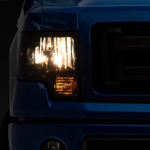 Raxiom for 2009-2014 Ford F-150 Axial OEM Style Rep Headlights- Chrome Housing- Smoked Lens