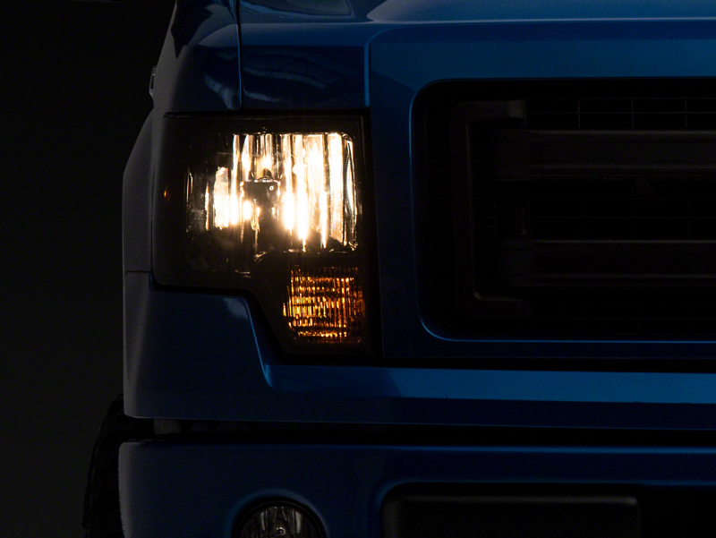 Raxiom for 2009-2014 Ford F-150 Axial OEM Style Rep Headlights- Chrome Housing- Smoked Lens