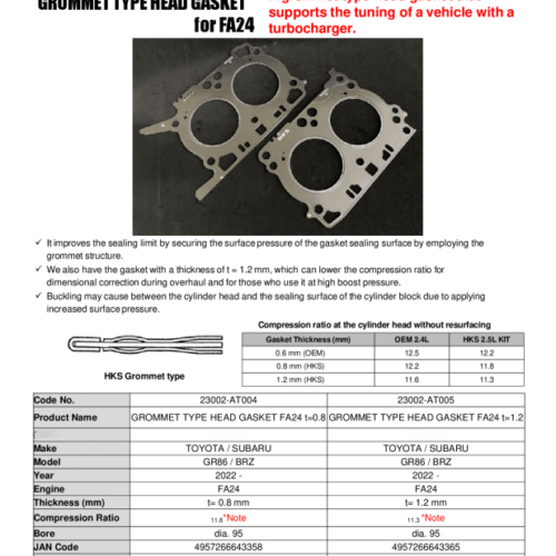 HKS Subaru FA24 1.2mm Thickness 11.3 CR Grommet Type Head Gasket - Image 2