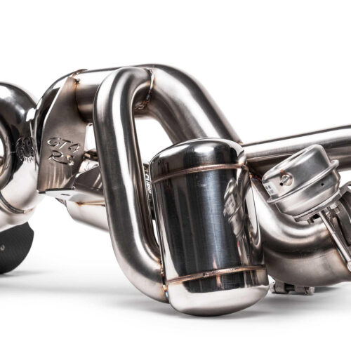 Fabspeed Porsche 718 GT4 RS Valved X-Pipe Cat-Back Exhaust System (2022+) - Brushed Stainless Single Wall Tips - Image 7