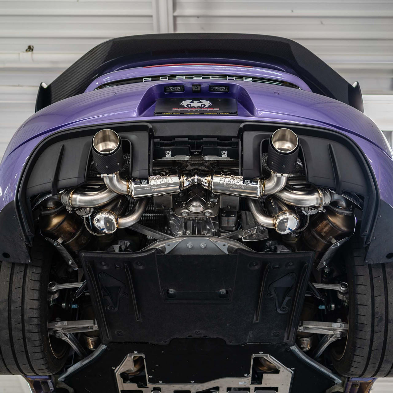 Fabspeed Porsche 718 GT4 RS Titanium Valved X-Pipe Cat-Back Exhaust System (2022+) - Carbon Fiber Tips - Image 7