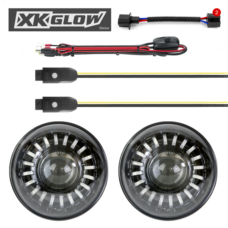 XK Glow 2pc 7in RGB LED Jeep Headlight XKchrome Bluetooth App Controlled Kit