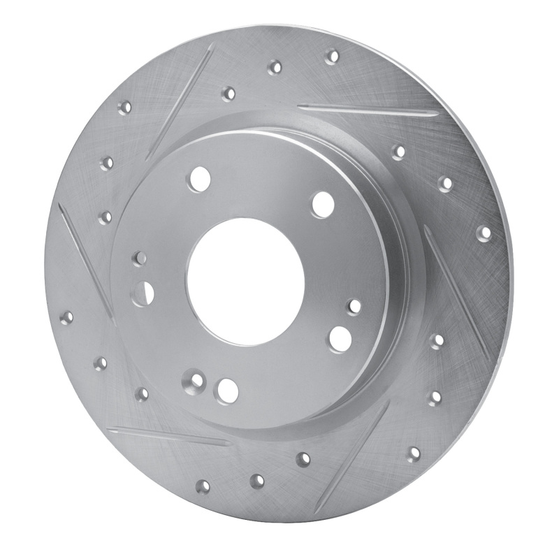 R1 Concepts for 16-25 Honda Civic Hatchback Rear Left Drilled & Slotted Silver Brake Rotor - Image 2