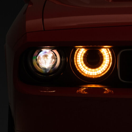 Alternative view of Raxiom for 2008-2014 Dodge Challenger Halo Projctr Headlights w/Sequential Turn Signals-Blk Hsng(Clear Lens)