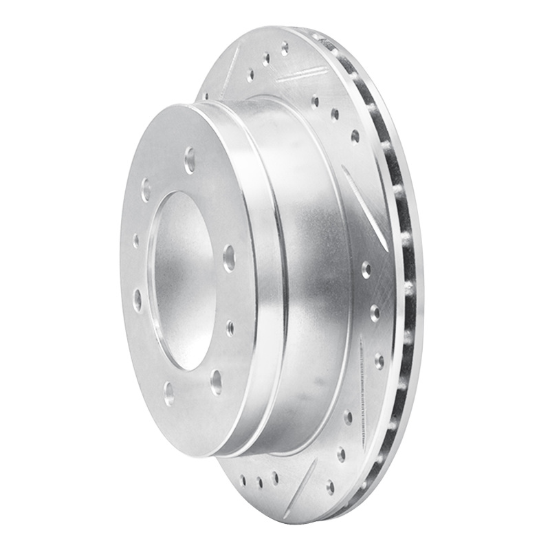 R1 Concepts for 88-95 Nissan Pathfinder Rear Left Drilled & Slotted Silver Brake Rotor - Image 2