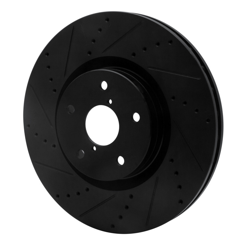 R1 Concepts for 05-17 Subaru WRX STI Front Left Drilled & Slotted Black Brake Rotor - Image 2