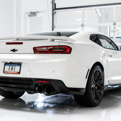 Alternative view of AWE Tuning Cat-Back Exhaust - Track Edition (Quad Diamond Black Tips) for 16-19 Chevy Camaro SS Non-Res