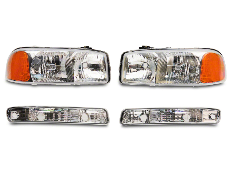 Raxiom for 1999-2006 GMC Sierra 1500 Axial Series OEM Crystal Rep Headlights- Chrome Housing (Clear Lens)