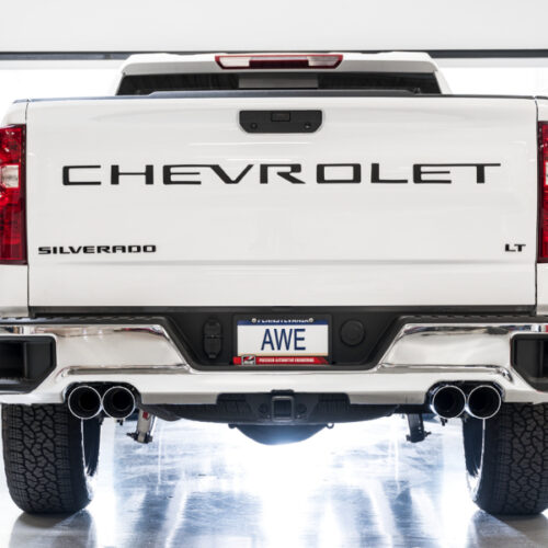 AWE Tuning 4th Gen GM 1500 6.2L 0FG Cat-Back Split Rear Exit (w/ Bumper Cutouts) - Quad Chrome Tips - Image 5