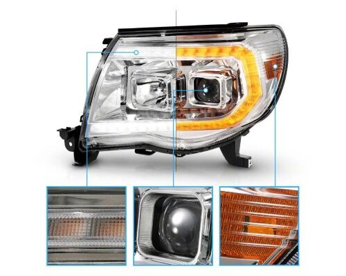 Raxiom for 2005-2011 Toyota Tacoma Axial Series Switchback Proj Headlights- Chrome- Clear Lens - Image 4