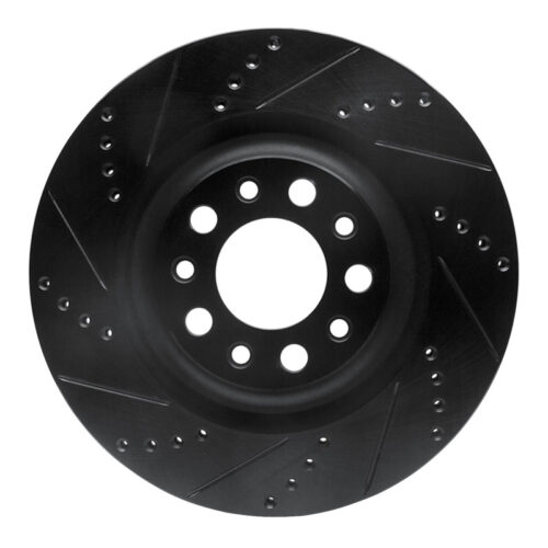 R1 Concepts for 2017-2025 Alfa Romeo Stelvio Rear Left Drilled & Slotted Black Brake Rotor