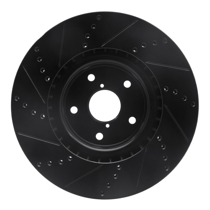R1 Concepts for 05-17 Subaru WRX STI Front Right Drilled & Slotted Black Brake Rotor - Image 5