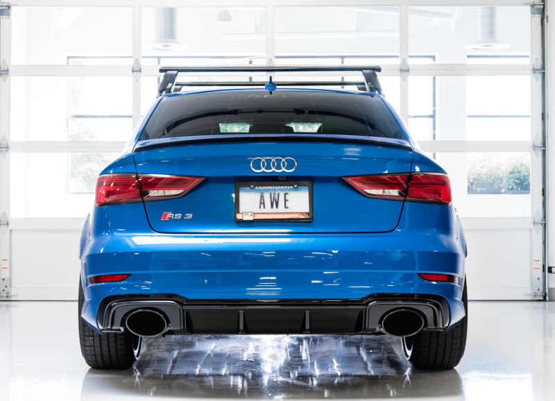 AWE Tuning Track Edition Exhaust - Diamond Black Tips RS-Style Tips for 17-19 Audi RS3 8V