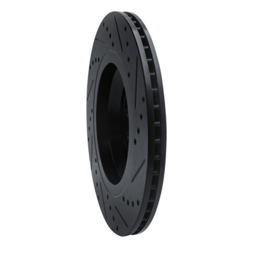 R1 Concepts for 15-25 Volkswagen GTI Rear Left Drilled & Slotted Black Brake Rotor - Image 4