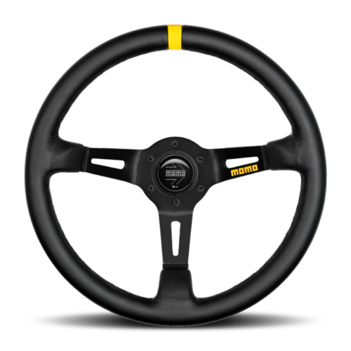 Momo R1908/35L MOD08 Steering Wheel 350 mm - Black Leather/Black Spokes/1 Stripe