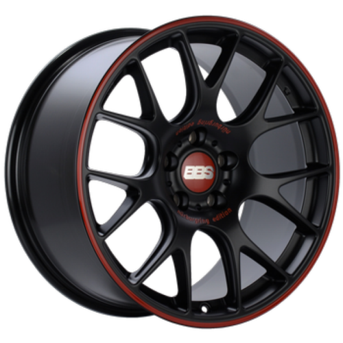 Alternative view of BBS CH-R Nurburgring Edition 18x8.5 5x112 ET47 Satin Black/Red Lip Wheel - 82mm PFS/Clip Req.