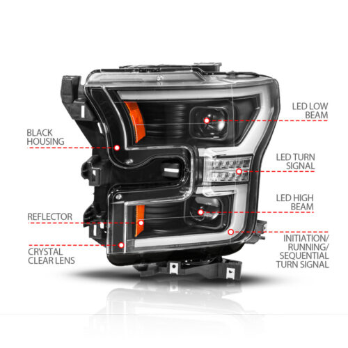 ANZO 15-17 Ford F-150 (Factory Halogen Model ONLY) Full LED Proj Headlights Init/SeqSig Black- Pair - Image 4