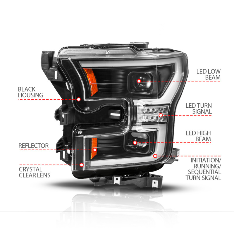ANZO 15-17 Ford F-150 (Factory Halogen Model ONLY) Full LED Proj Headlights Init/SeqSig Black- Pair - Image 4