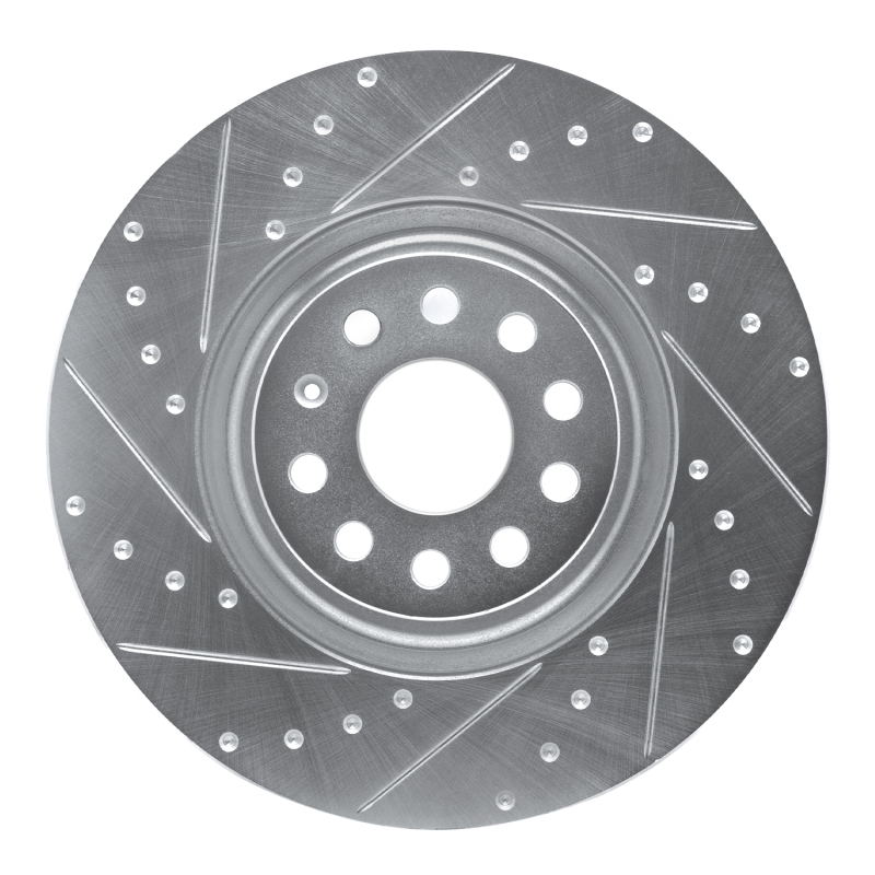 R1 Concepts for 2012-2025 Audi S3 (USA/Canada) Front Left Drilled & Slotted Silver Brake Rotor