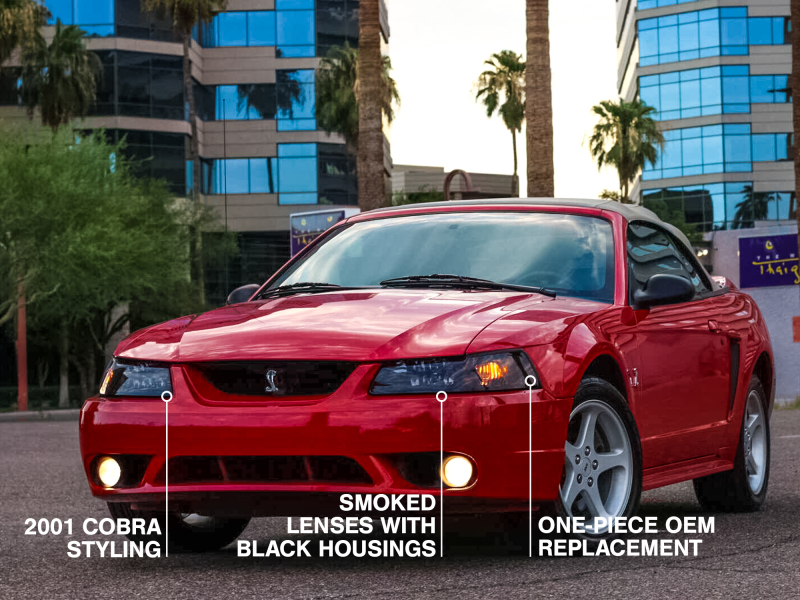 Raxiom for 1999-2004 Ford Mustang Axial Series OE Style Headlights- Black Housing (Smoked Lens) - Image 6