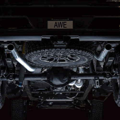AWE Tuning Tips) for 22-23 GMC Sierra 1500 AT4X 6.2L 0FG Catback Split Dual (Flat Bumper) - Bashguard(No - Image 9