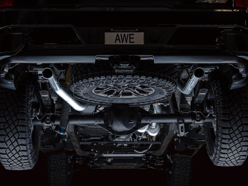 AWE Tuning Tips) for 22-23 GMC Sierra 1500 AT4X 6.2L 0FG Catback Split Dual (Flat Bumper) - Bashguard(No - Image 9