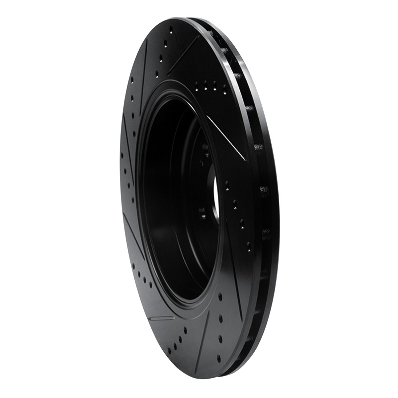R1 18-25 Genesis G70 Rear Right Drilled & Slotted Black Brake Rotor - Image 4