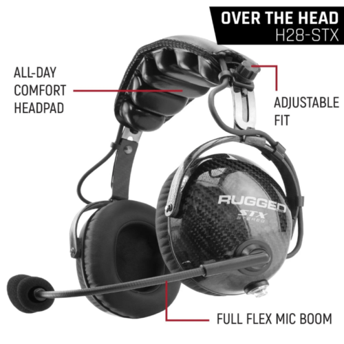 Rugged Radios AlphaBass Carbon Fiber Headset for STEREO and OFFROAD Intercoms Over The Head