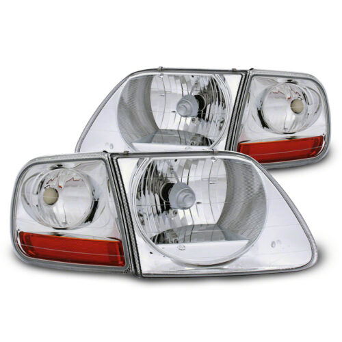 Raxiom for 1997-2003 Ford F-150 G2 Euro Headlights w/ Parking Lights- Chrome Housing (Clear Lens)