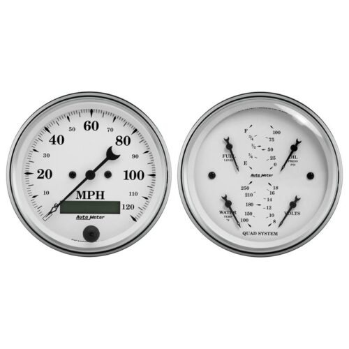 AutoMeter Gauge Kit 2 Pc. Quad & Speedometer 3-3/8in. Old Tyme White