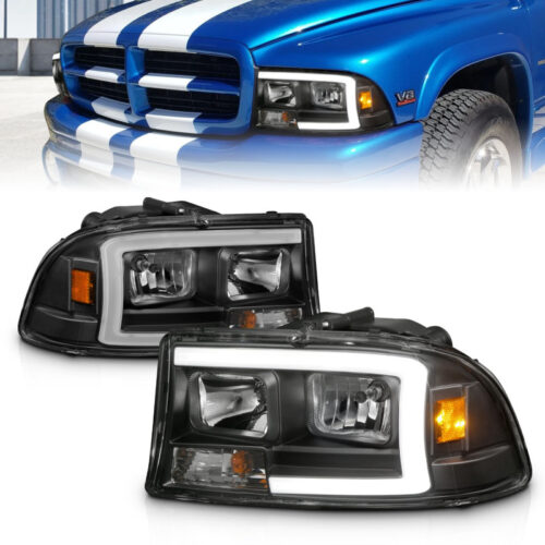ANZO 97-04 Dodge Dakota/Durango Crystal headlight Set w/ Light Bar Black Housing - Image 7