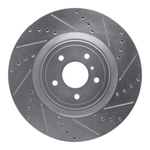 R1 Concepts for 09-20 Nissan 370Z Front Right Drilled & Slotted Silver Brake Rotor