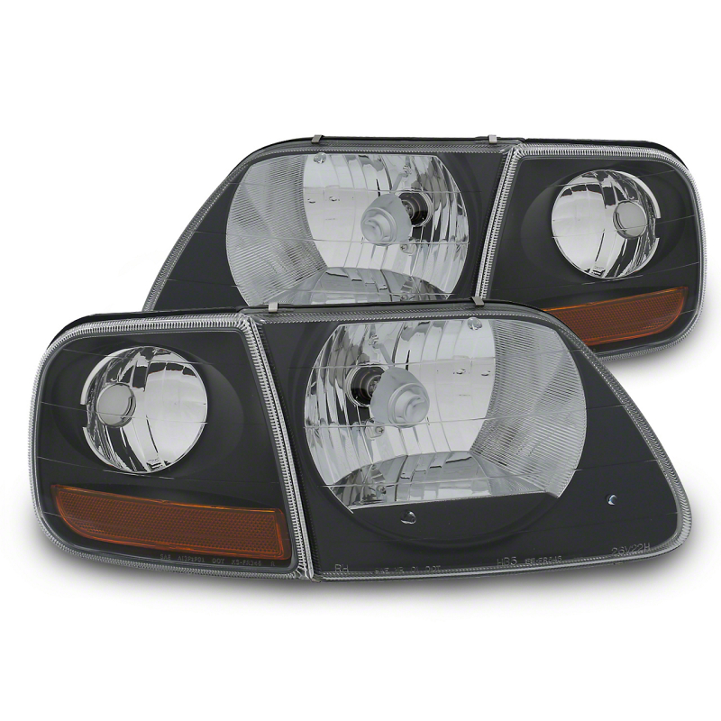 Raxiom for 1997-2003 Ford F-150 G2 Euro Headlights w/ Parking Lights- Black Housing (Clear Lens)