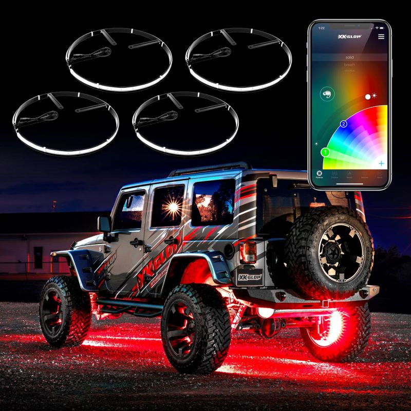 XK Glow Adjustable Wheel Ring Light Kit w/ Dual-Mode Dash Mount Controller 4PC 15-18In - Image 2