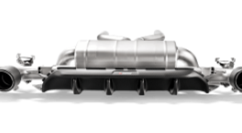 Alternative view of Akrapovic for 18+ BMW M5 (F90) Rear Carbon Fiber Diffuser - Matte w/Red Akrapovic Logo